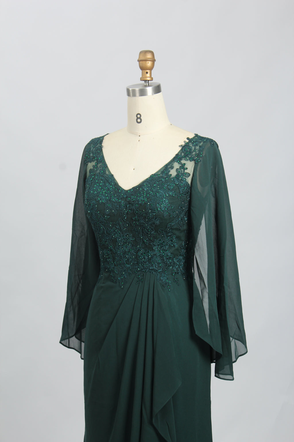 Wholesale Emerald Lace-Sleeve Mother-of-the-Bride Gown 32700