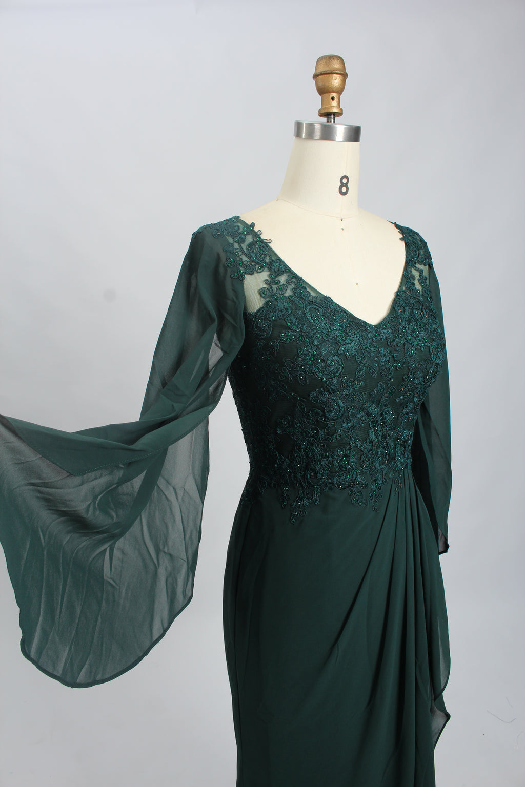 Wholesale Emerald Lace-Sleeve Mother-of-the-Bride Gown 32700