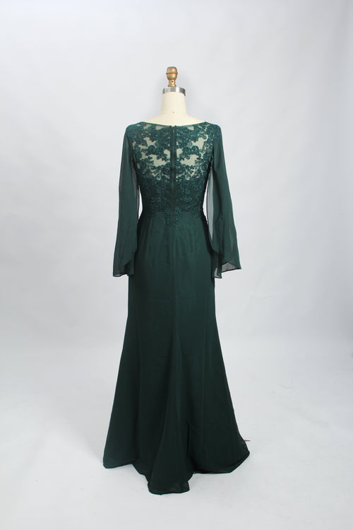 Cape Sleeve Emerald Side Ruffles Formal Mermaid MOB Dress 32700