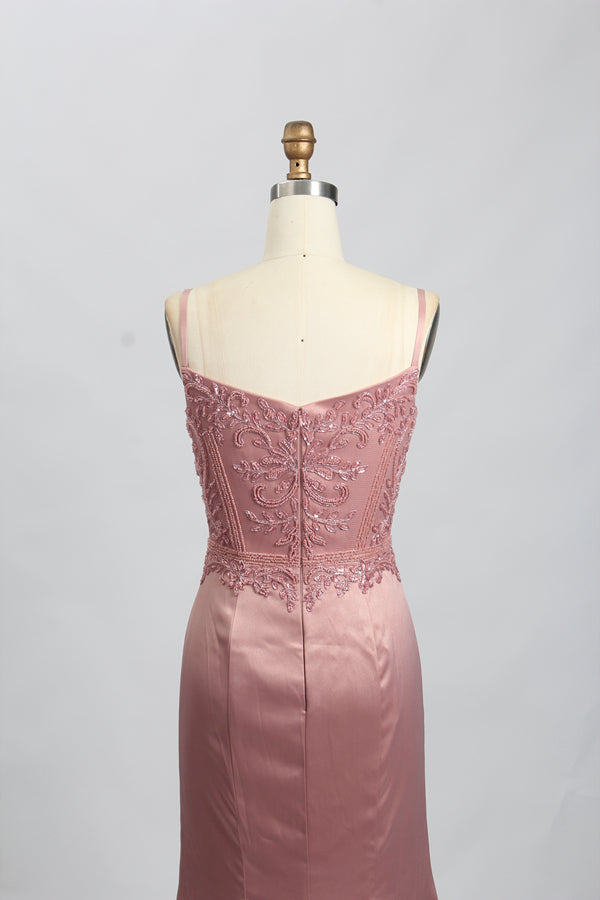 Wholesale Blush Pink Satin Prom Dress - Lace - Embellished Mermaid Gown 32701