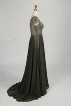 V-Neck Beaded Long Sleeves A-Line Chiffon Mother of the Bride Dress KS055