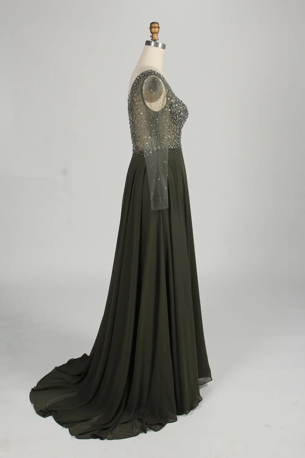 V-Neck Beaded Long Sleeves A-Line Chiffon Mother of the Bride Dress KS055