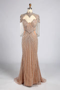 Luxurious Beaded Champagne Nude High-Neck Mother of the Bride Mermaid Gown MC179