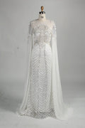Beaded White Fitted Cape Sleeves mother of the groom dresses MK154
