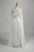 Beaded White Fitted Cape Sleeves mother of the groom dresses MK154