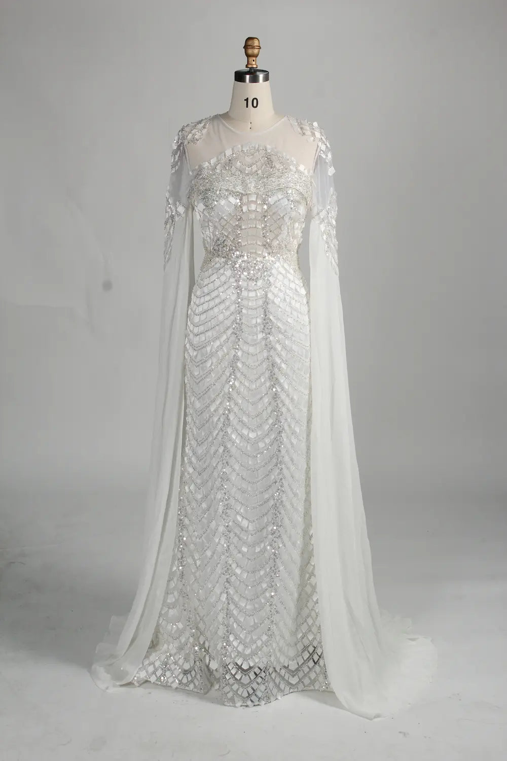 Beaded White Fitted Cape Sleeves mother of the groom dresses MK154