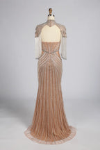 Luxurious Beaded Champagne Nude High-Neck Mother of the Bride Mermaid Gown MC179
