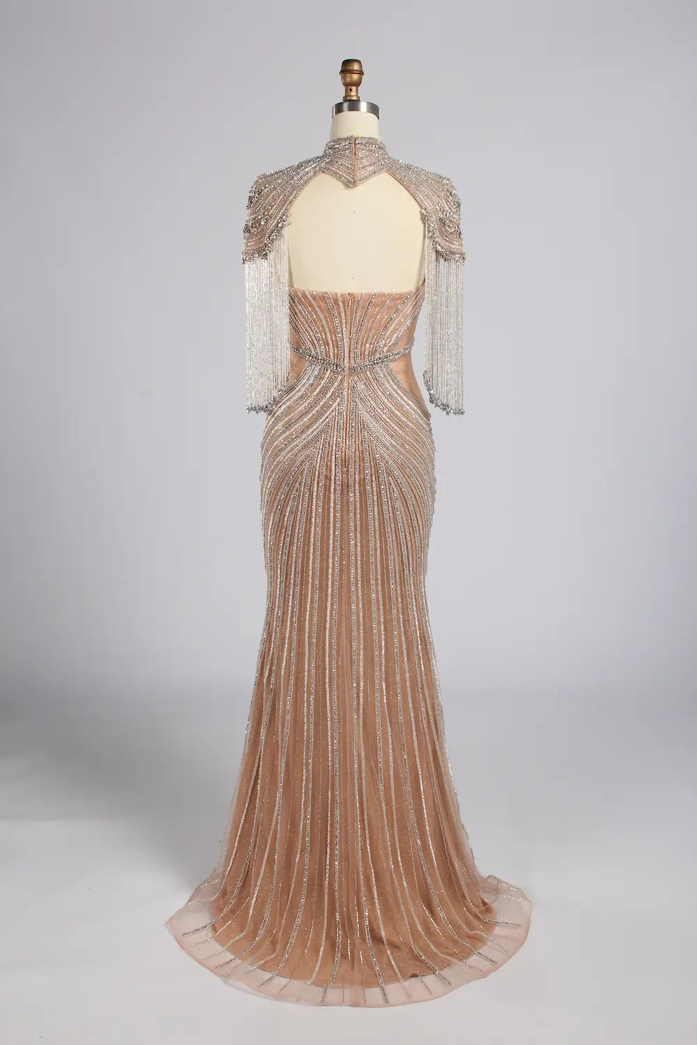 Luxurious Beaded Champagne Nude High-Neck Mother of the Bride Mermaid Gown MC179