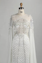 Beaded White Fitted Cape Sleeves mother of the groom dresses MK154