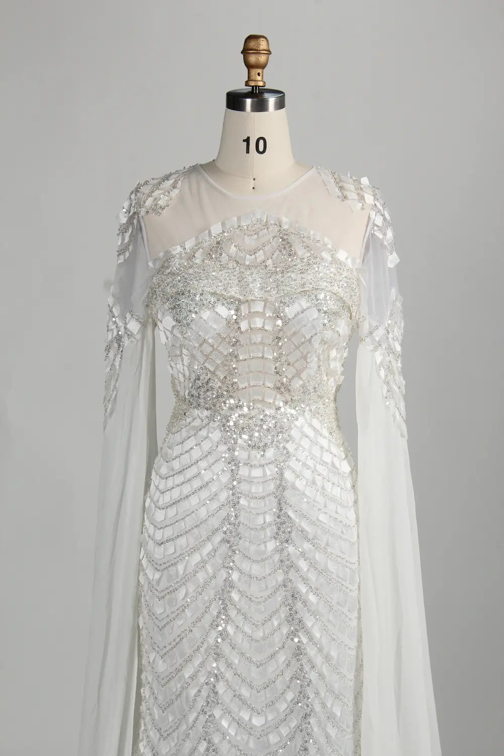 Beaded White Fitted Cape Sleeves mother of the groom dresses MK154