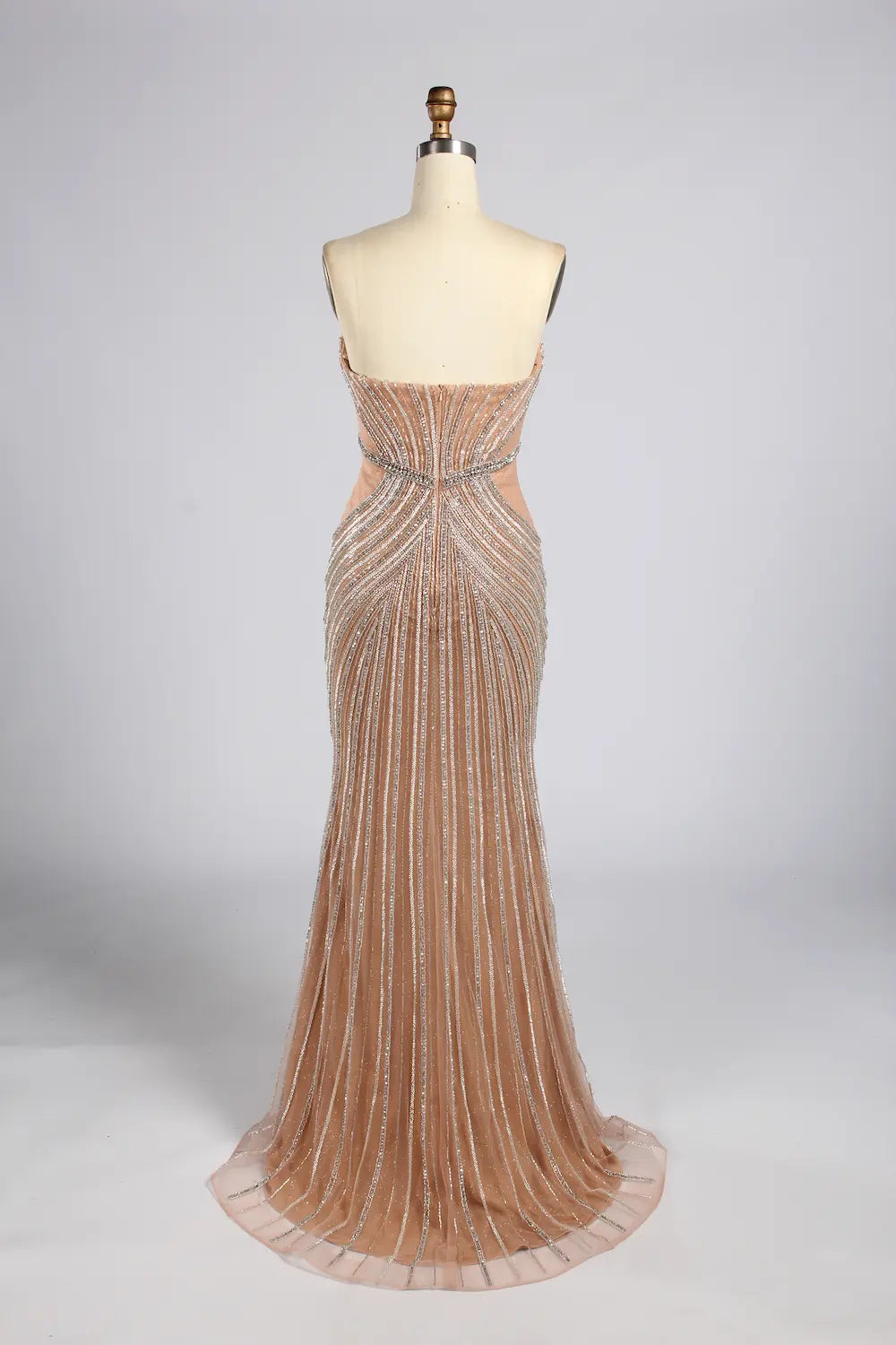 Luxurious Beaded Champagne Nude High-Neck Mother of the Bride Mermaid Gown MC179