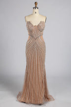Luxurious Beaded Champagne Nude High-Neck Mother of the Bride Mermaid Gown MC179