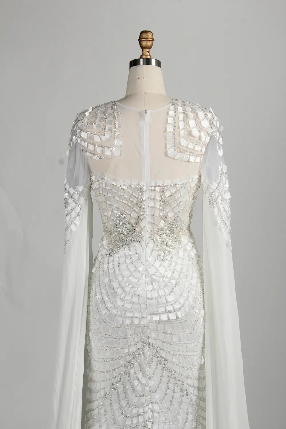Beaded White Fitted Cape Sleeves mother of the groom dresses MK154