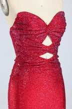 Wholesale Red Crystal - Embellished Cutout Mermaid Prom Dress 33213c