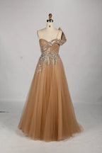 Luxury Elegant One Shoulder Sequined A Line Evening Dress MK151