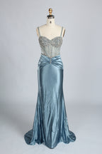 Wholesale Pink Beaded Spaghetti Strap Corset Mermaid Prom Dress 33271