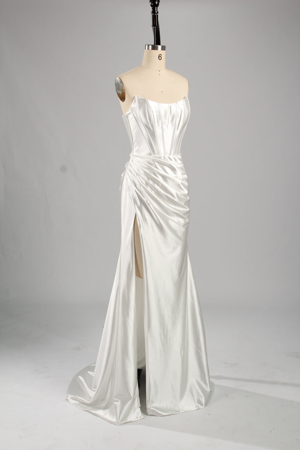 Elegant Satin Strapless Prom Dress with High Slit  D-116