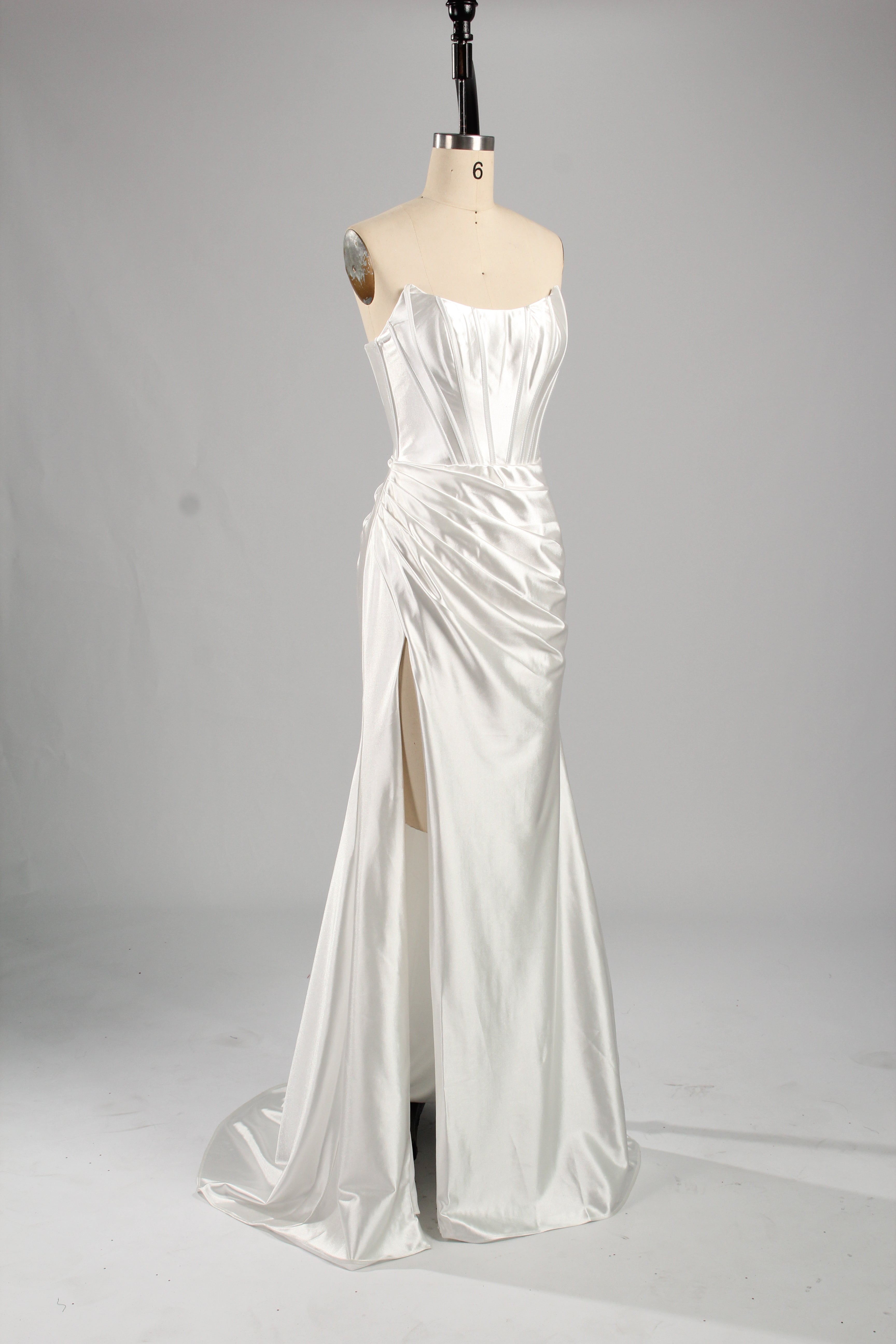 Elegant Satin Strapless Prom Dress with High Slit  D-116