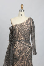 One-Shoulder Embellished Mermaid Mother of the Bride Dress with Long Sleeve MK099