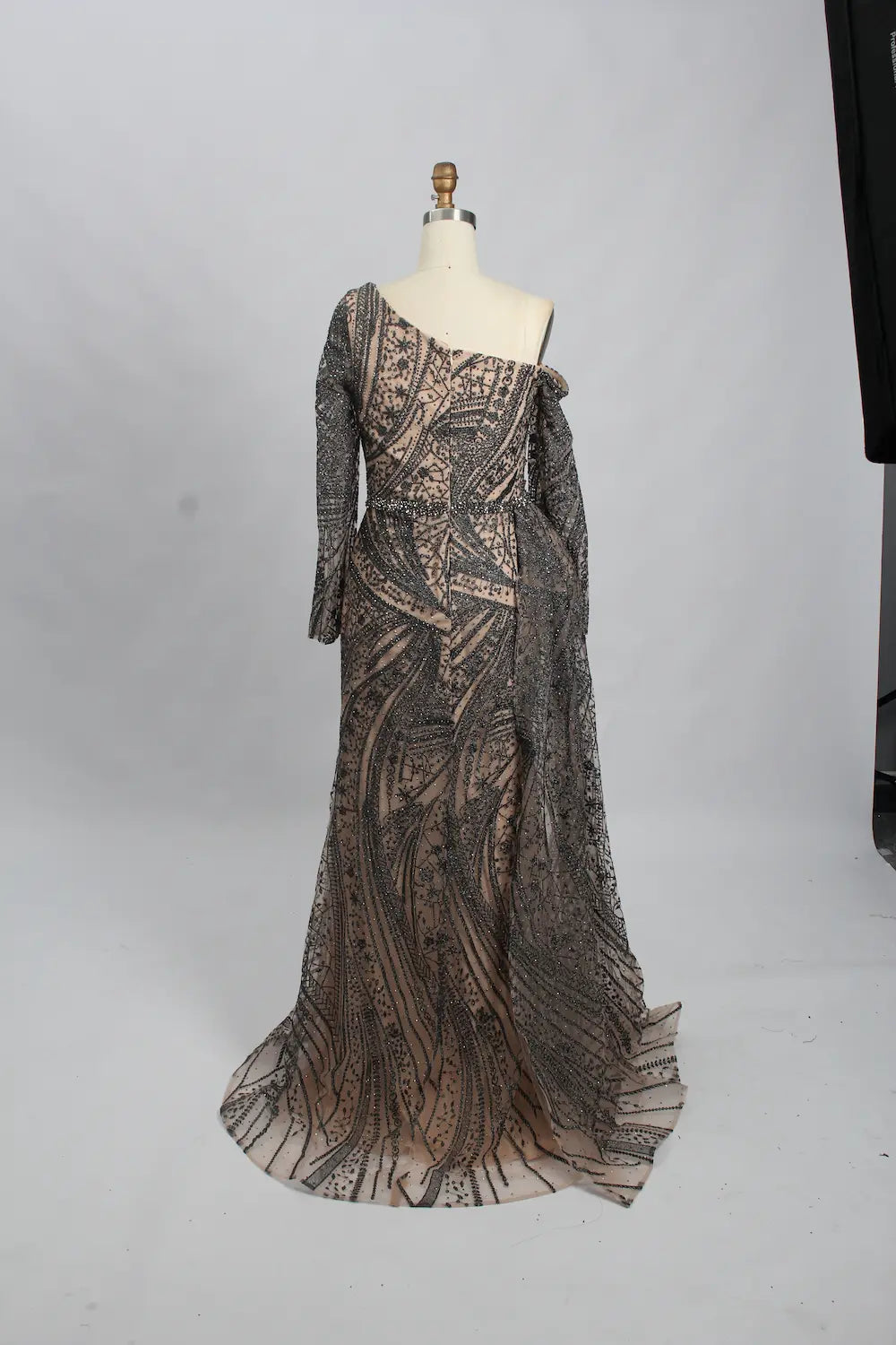 One-Shoulder Embellished Mermaid Mother of the Bride Dress with Long Sleeve MK099