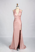 Classic Simple  Plus-Size Satin Slit Prom Dress – Sexy Wholesale 33035