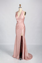 Classic Simple  Plus-Size Satin Slit Prom Dress – Sexy Wholesale 33035
