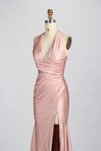 Classic Simple  Plus-Size Satin Slit Prom Dress – Sexy Wholesale 33035