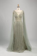Exquisite Sequin Embellishments Cape Sleeves Mermaid Gown Evening MK133