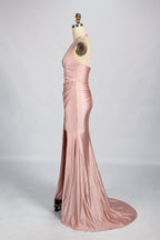 Classic Simple  Plus-Size Satin Slit Prom Dress – Sexy Wholesale 33035