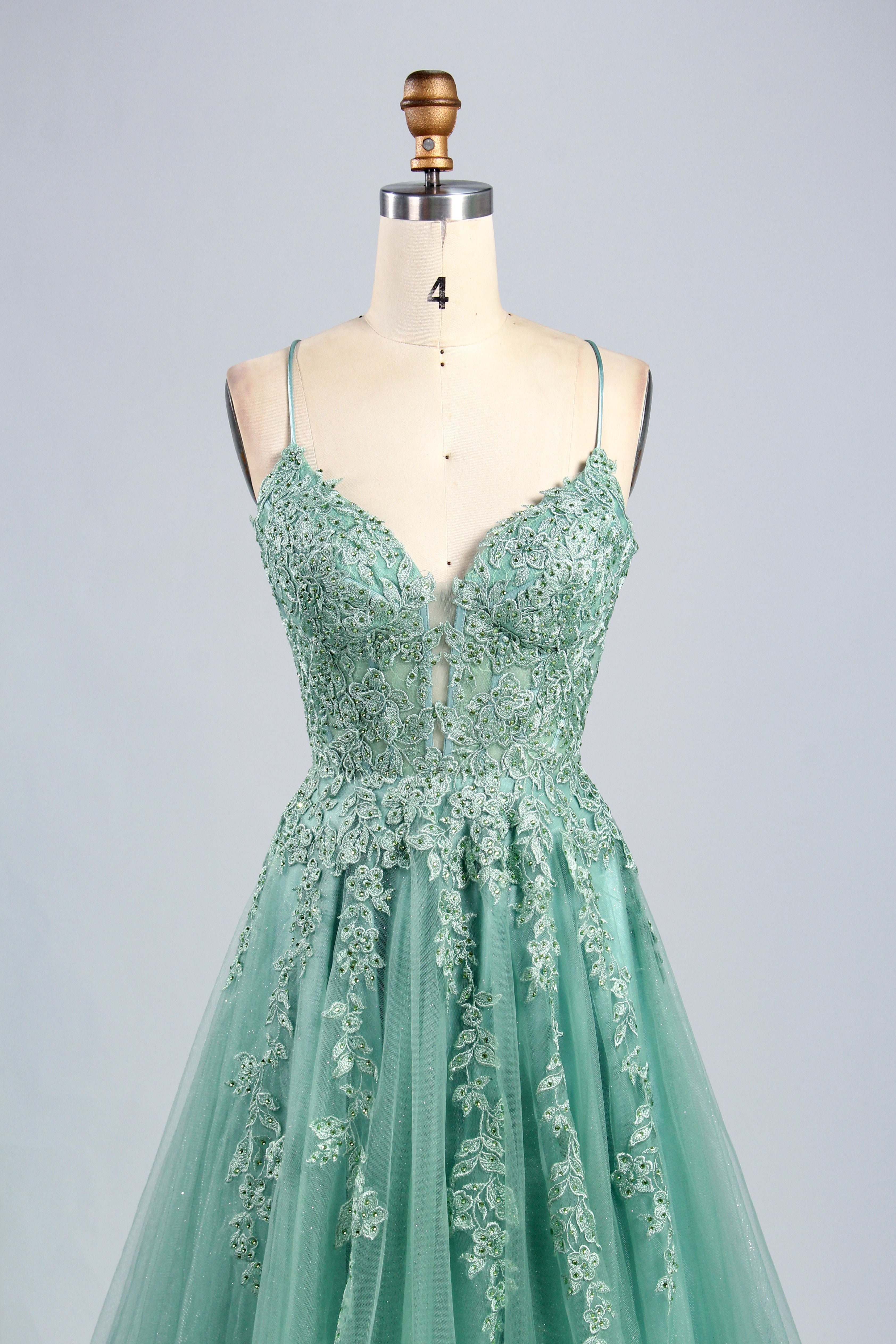 Wholesale Mint Green Lace Prom Dress with Criss-Cross Back 32889