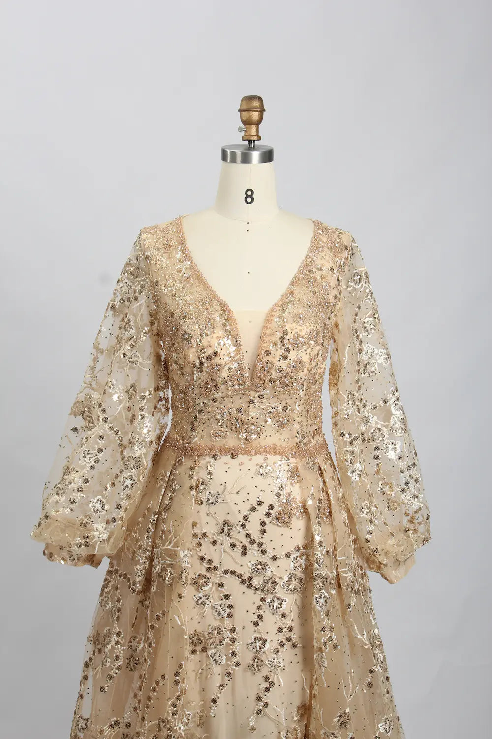 Lace V-Neck A-Line Mother of the Bride Dress with Long Sleeves MK101