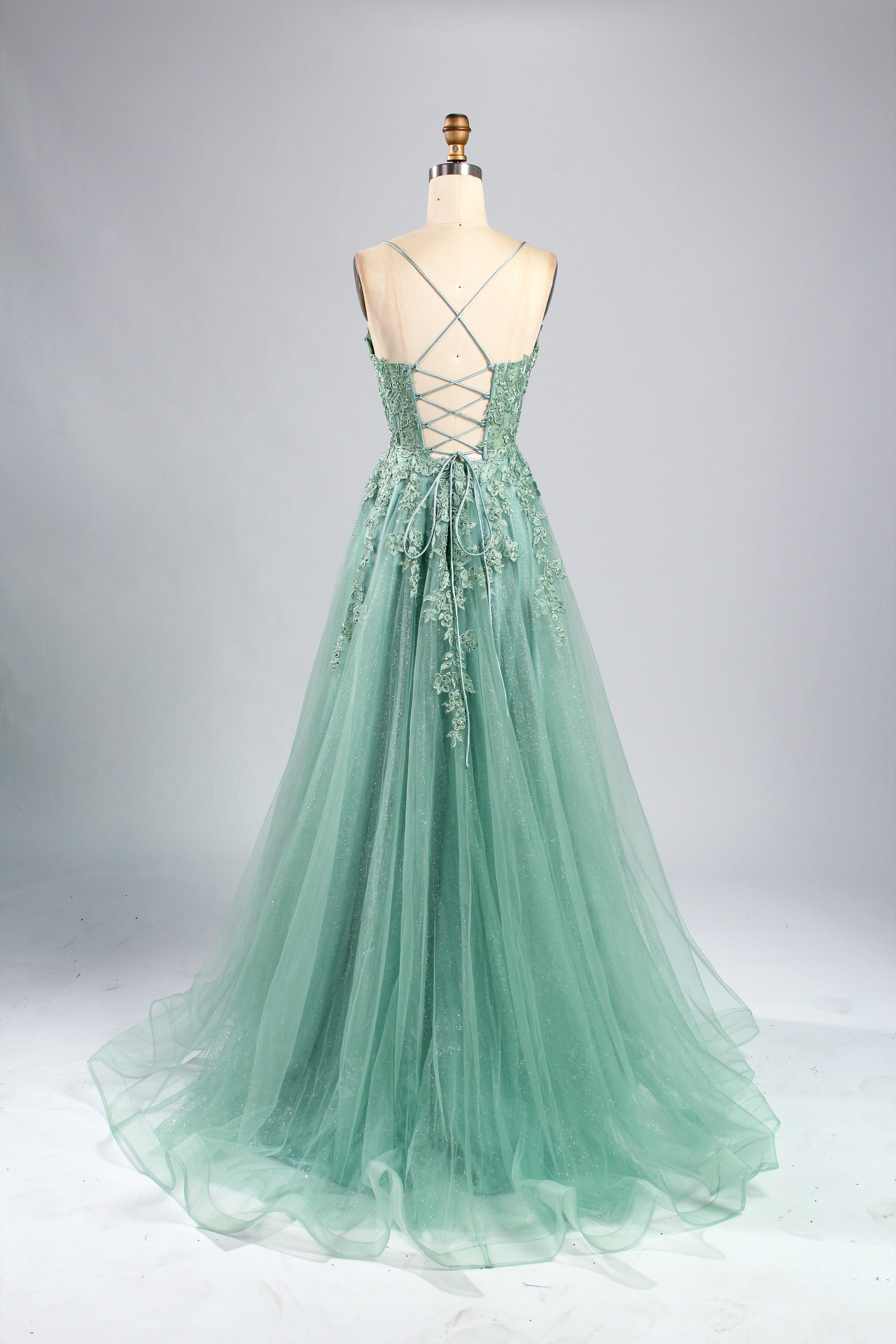Wholesale Mint Green Lace Prom Dress with Criss-Cross Back 32889