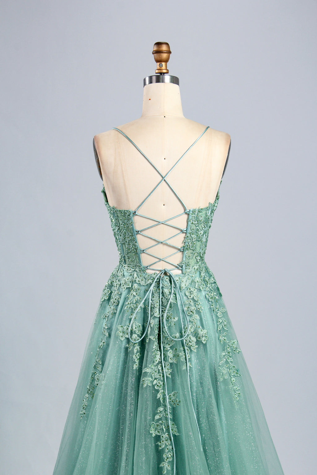Wholesale Mint Green Lace Prom Dress with Criss-Cross Back 32889