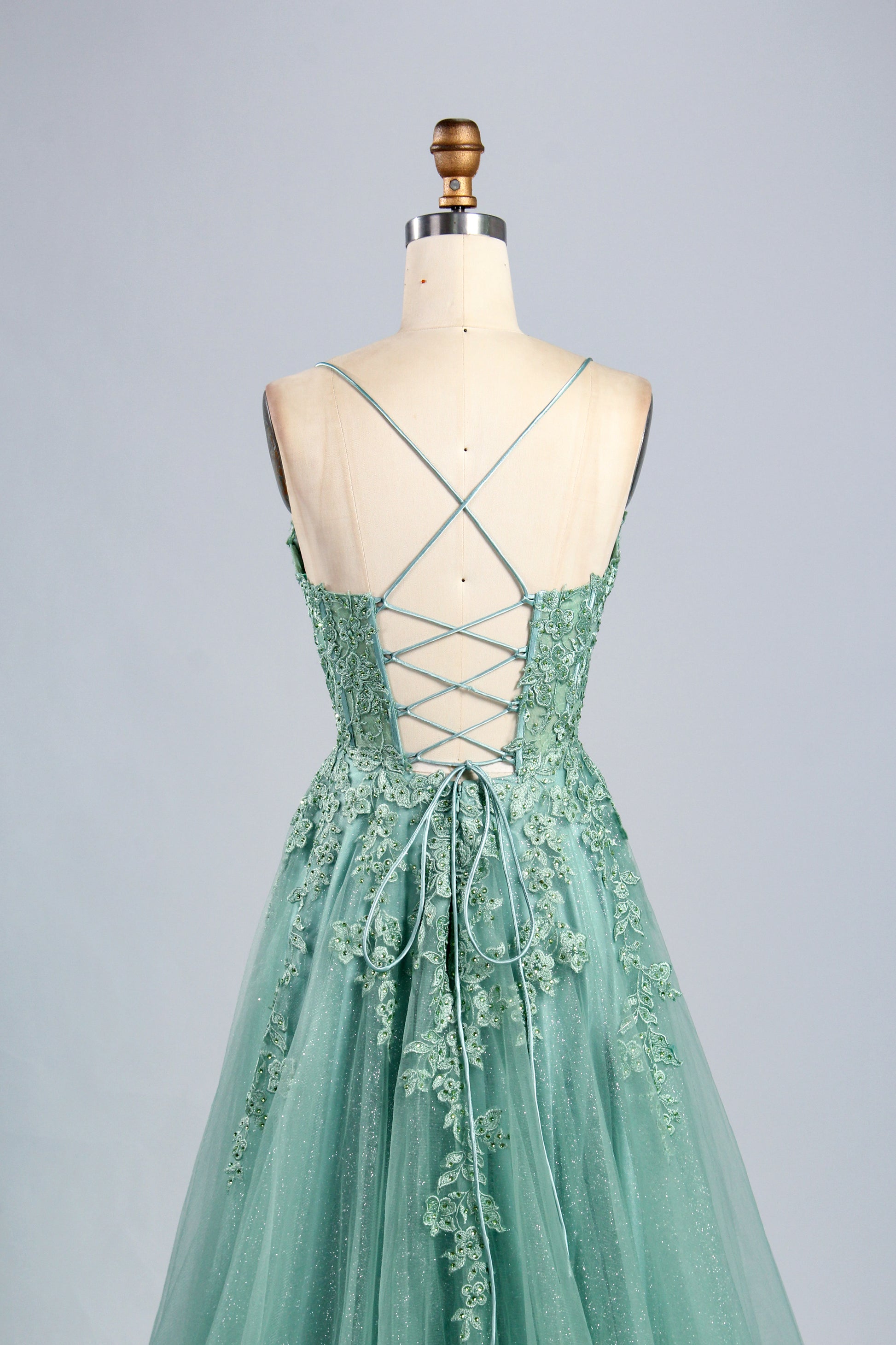 Wholesale Mint Green Lace Prom Dress with Criss-Cross Back 32889