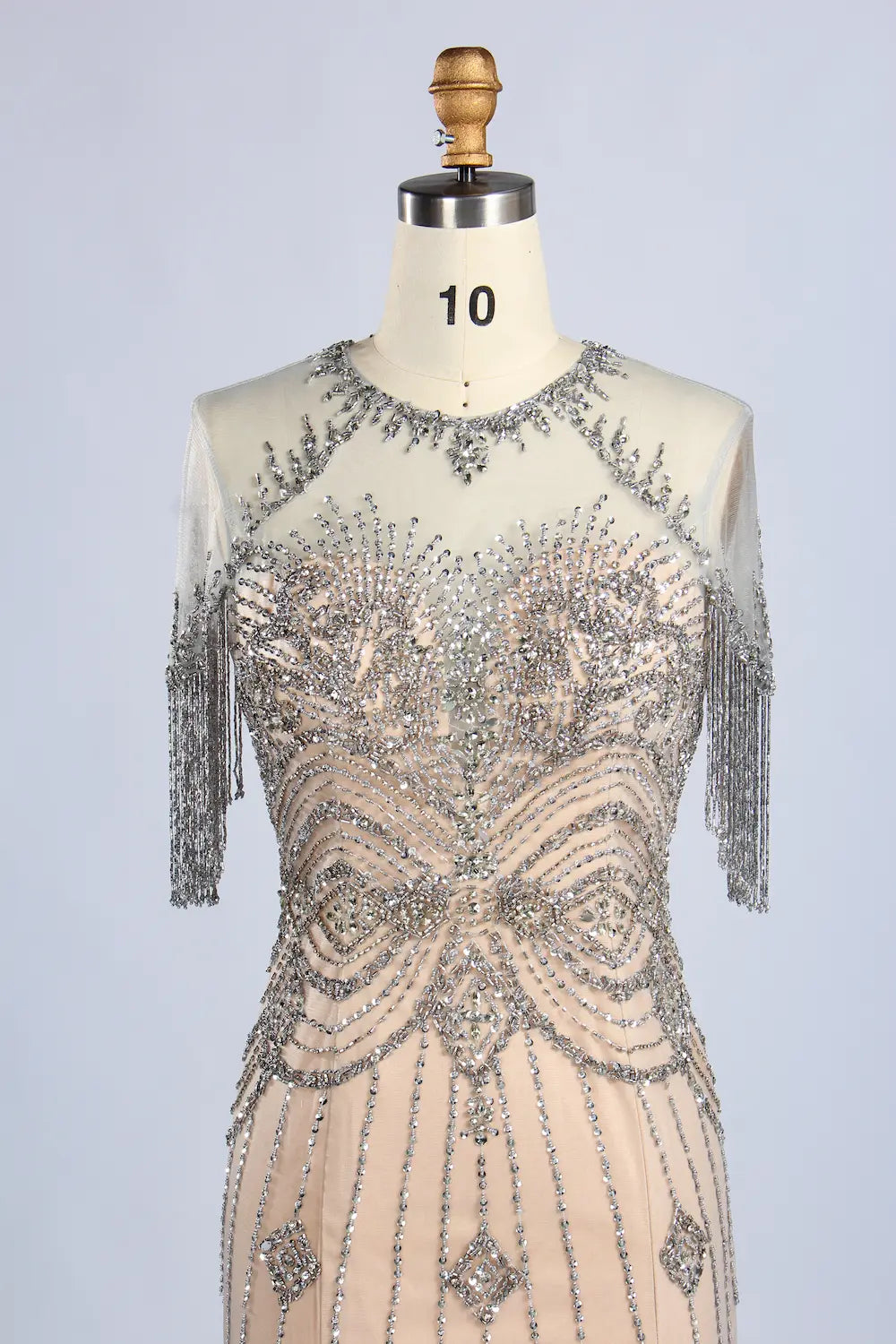 Champagne Beaded Short Fringe Sleeves Mermaid Mother of the Bride Gown MC161