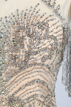 Champagne Beaded Short Fringe Sleeves Mermaid Mother of the Bride Gown MC161