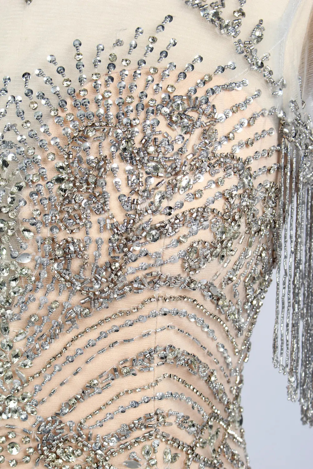 Champagne Beaded Short Fringe Sleeves Mermaid Mother of the Bride Gown MC161