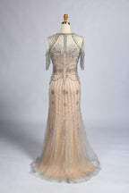 Champagne Beaded Short Fringe Sleeves Mermaid Mother of the Bride Gown MC161