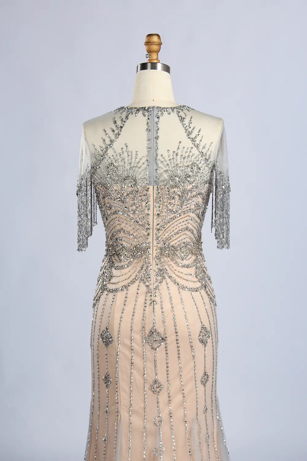 Champagne Beaded Short Fringe Sleeves Mermaid Mother of the Bride Gown MC161
