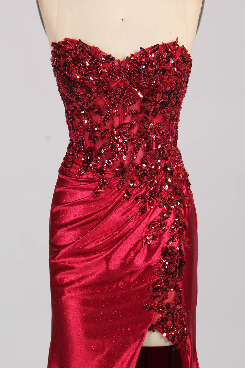 Wholesale Glamorous Strapless Red Sequin - Embellished 33037