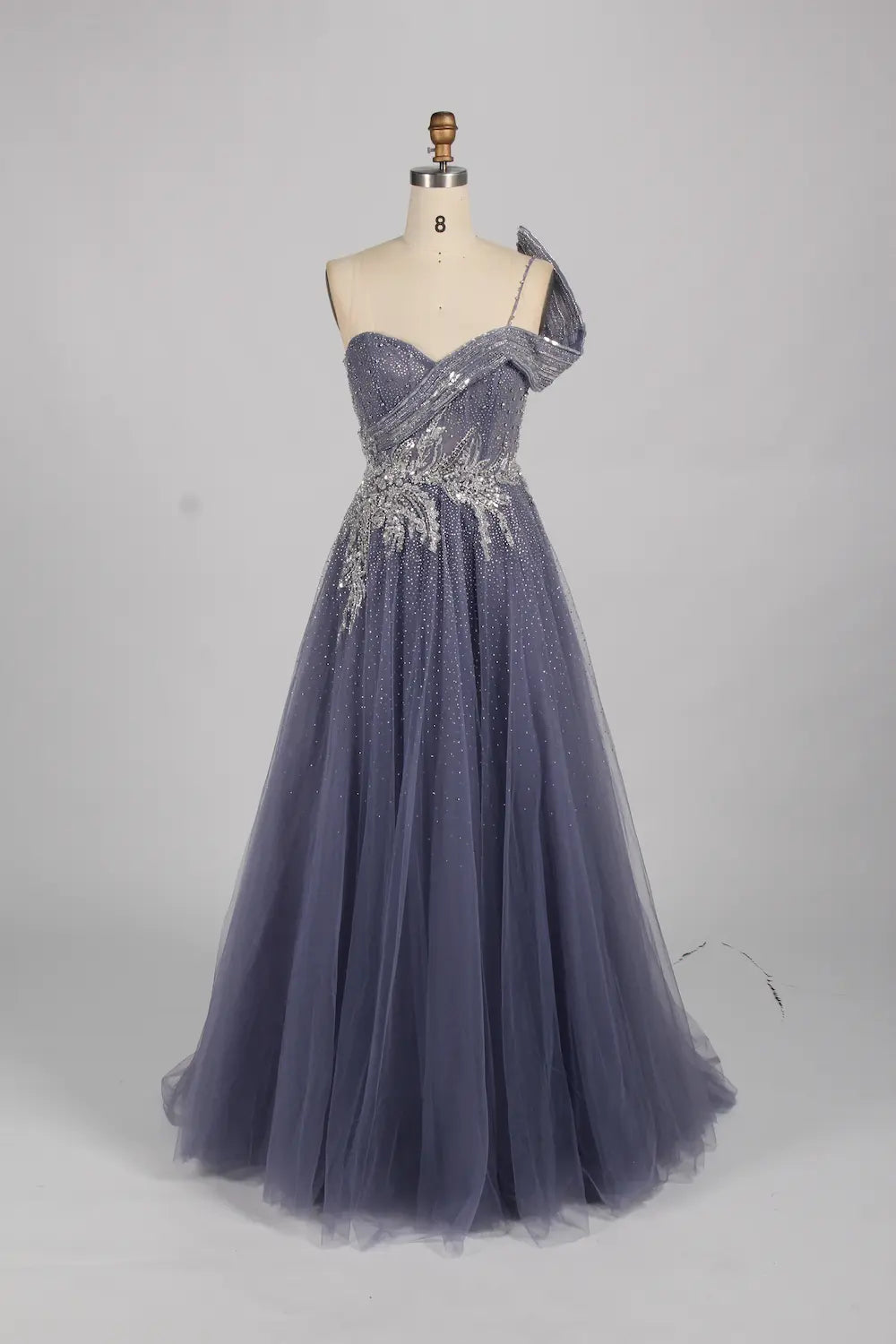 Luxury Elegant One Shoulder Sequined A Line Evening Dress MK151