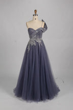 Luxury Elegant One Shoulder Sequined A Line Evening Dress MK151