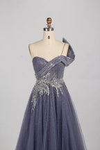 Luxury Elegant One Shoulder Sequined A Line Evening Dress MK151
