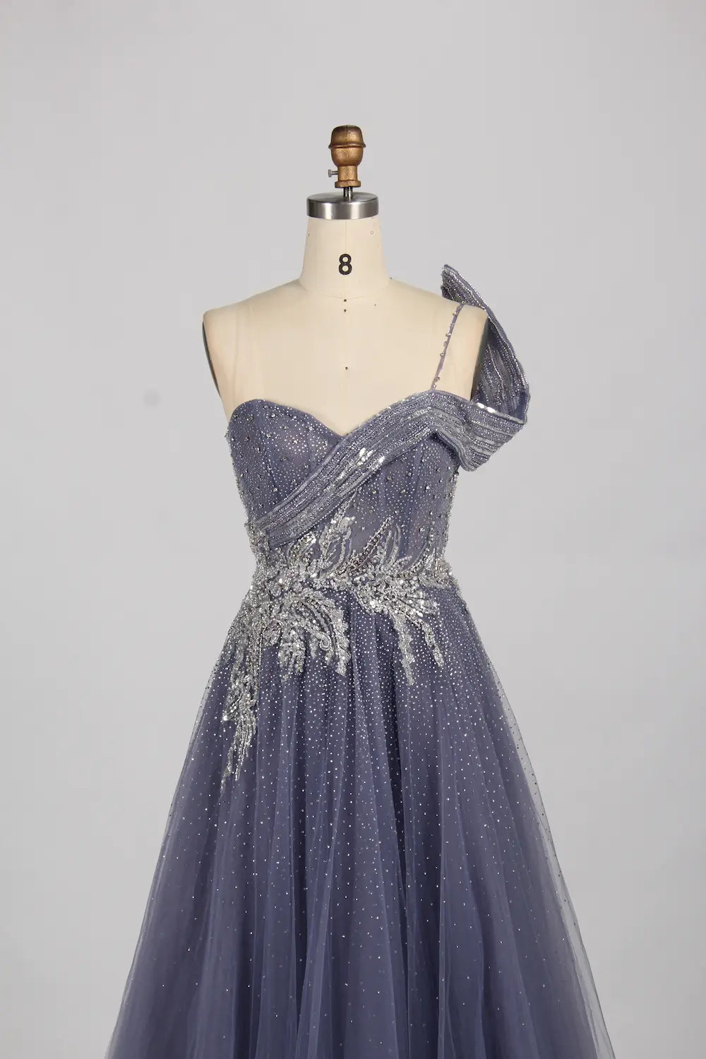 Luxury Elegant One Shoulder Sequined A Line Evening Dress MK151