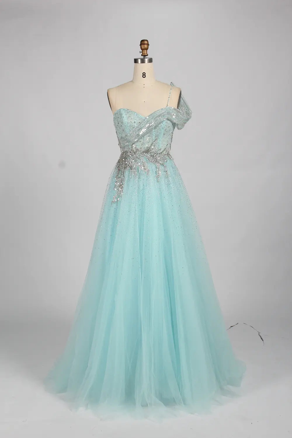 Luxury Elegant One Shoulder Sequined A Line Evening Dress MK151