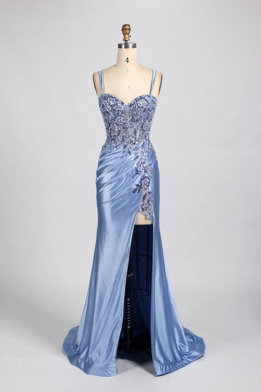 Wholesale Elegance Satin Lace Slit Prom Dress 33038