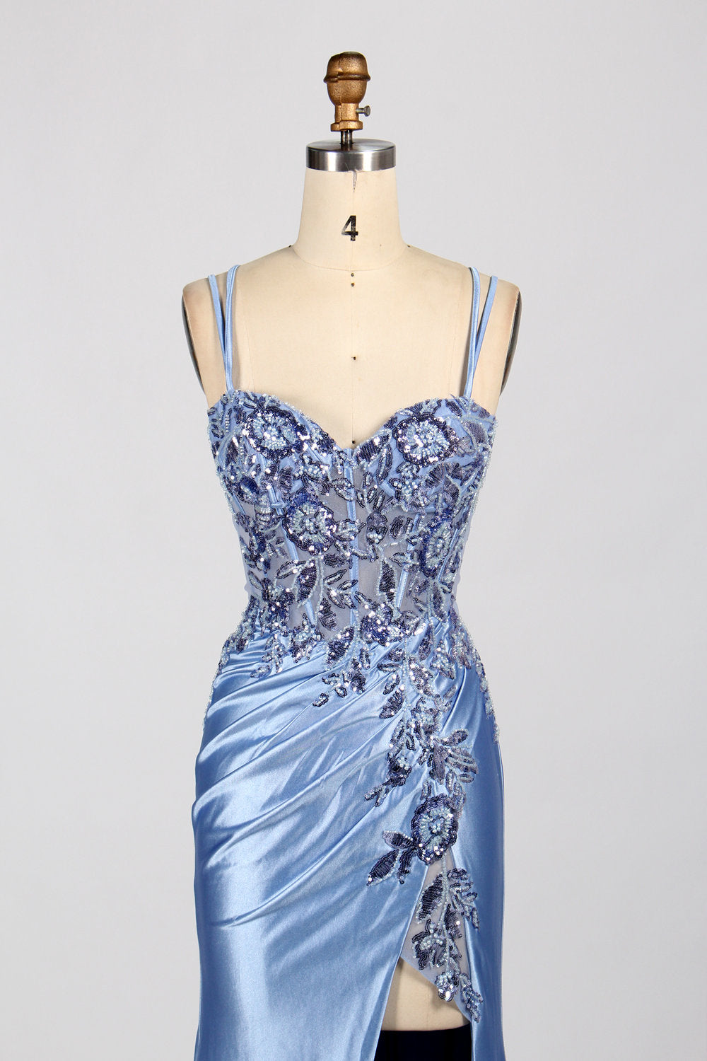 Wholesale Elegance Satin Lace Slit Prom Dress 33038