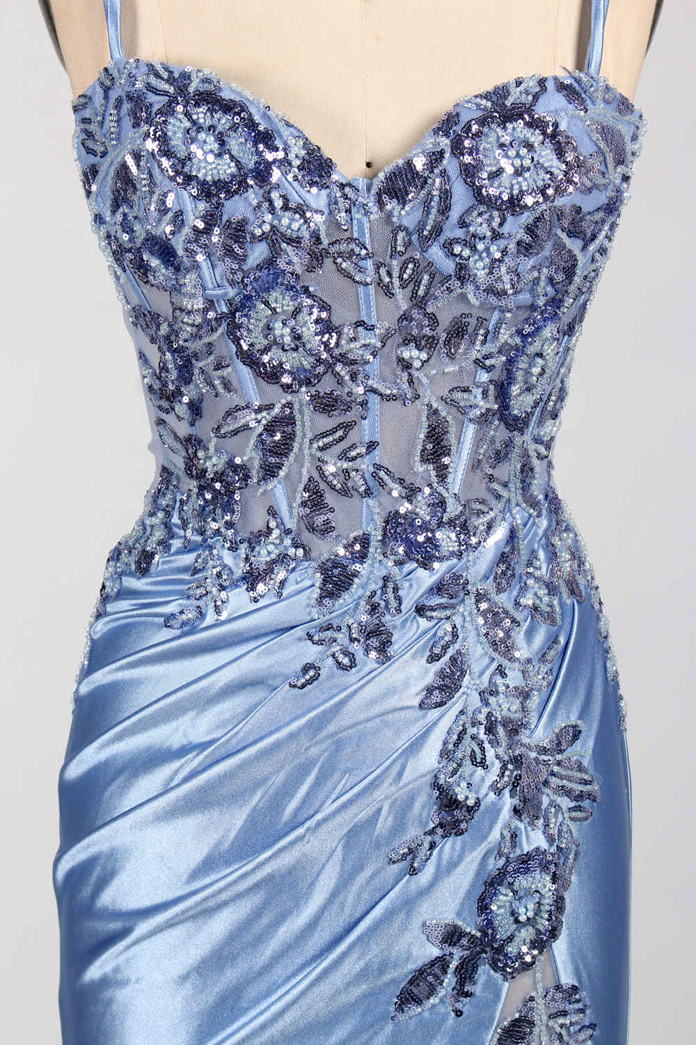 Wholesale Elegance Satin Lace Slit Prom Dress 33038