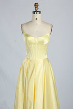 Wholesale Yellow Satin Strapless Prom Dress 33225b
