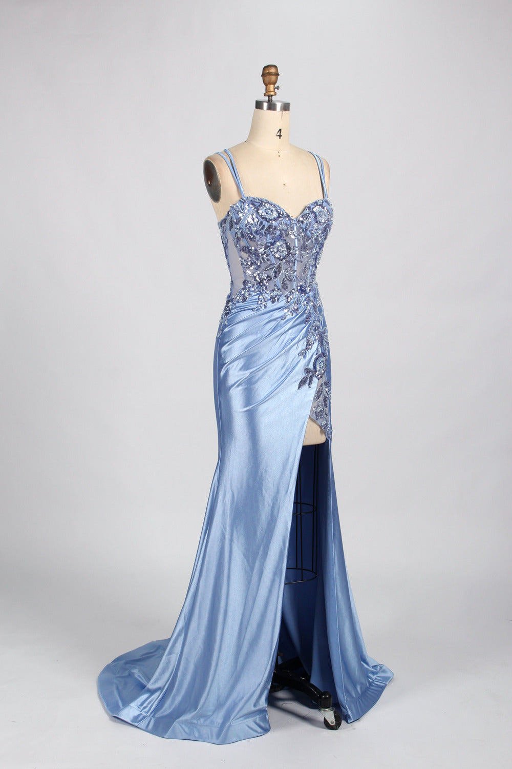 Wholesale Elegance Satin Lace Slit Prom Dress 33038